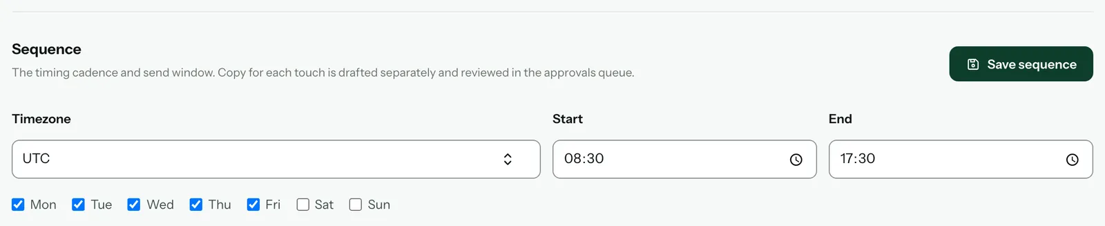 The sending window changed to 08:30 to 17:30 UTC, Monday to Friday