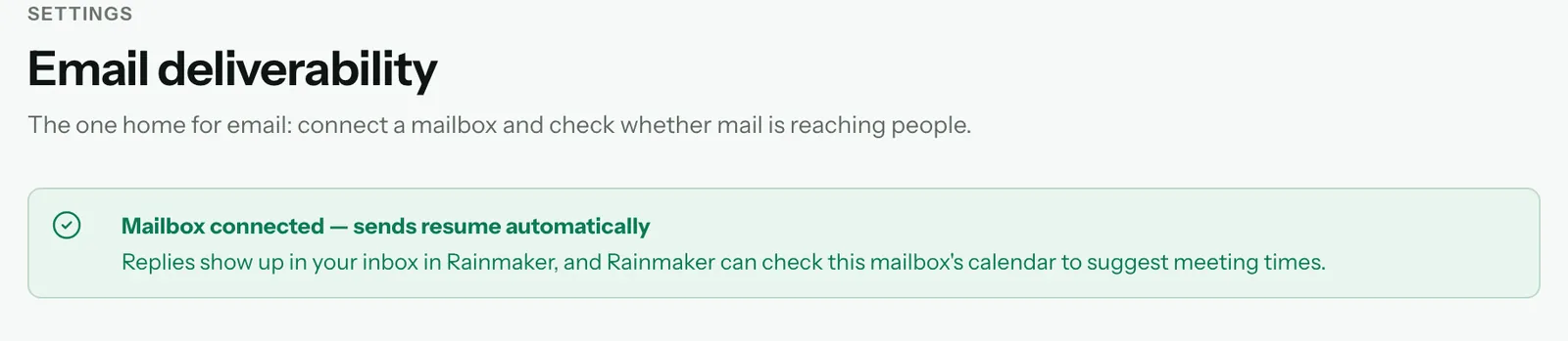 Email deliverability after reconnecting: Mailbox connected — sends resume automatically
