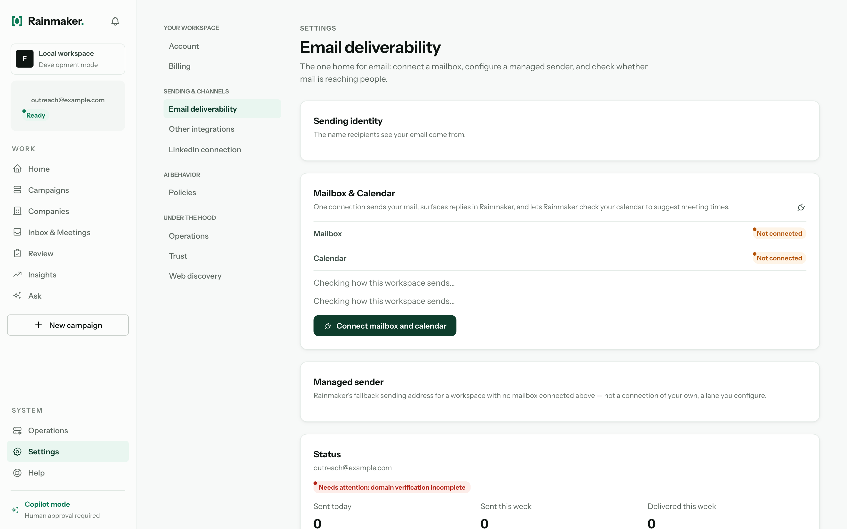 Email deliverability settings - connect your mailbox and calendar